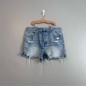 Free People Light Blue Distressed Jean Shorts